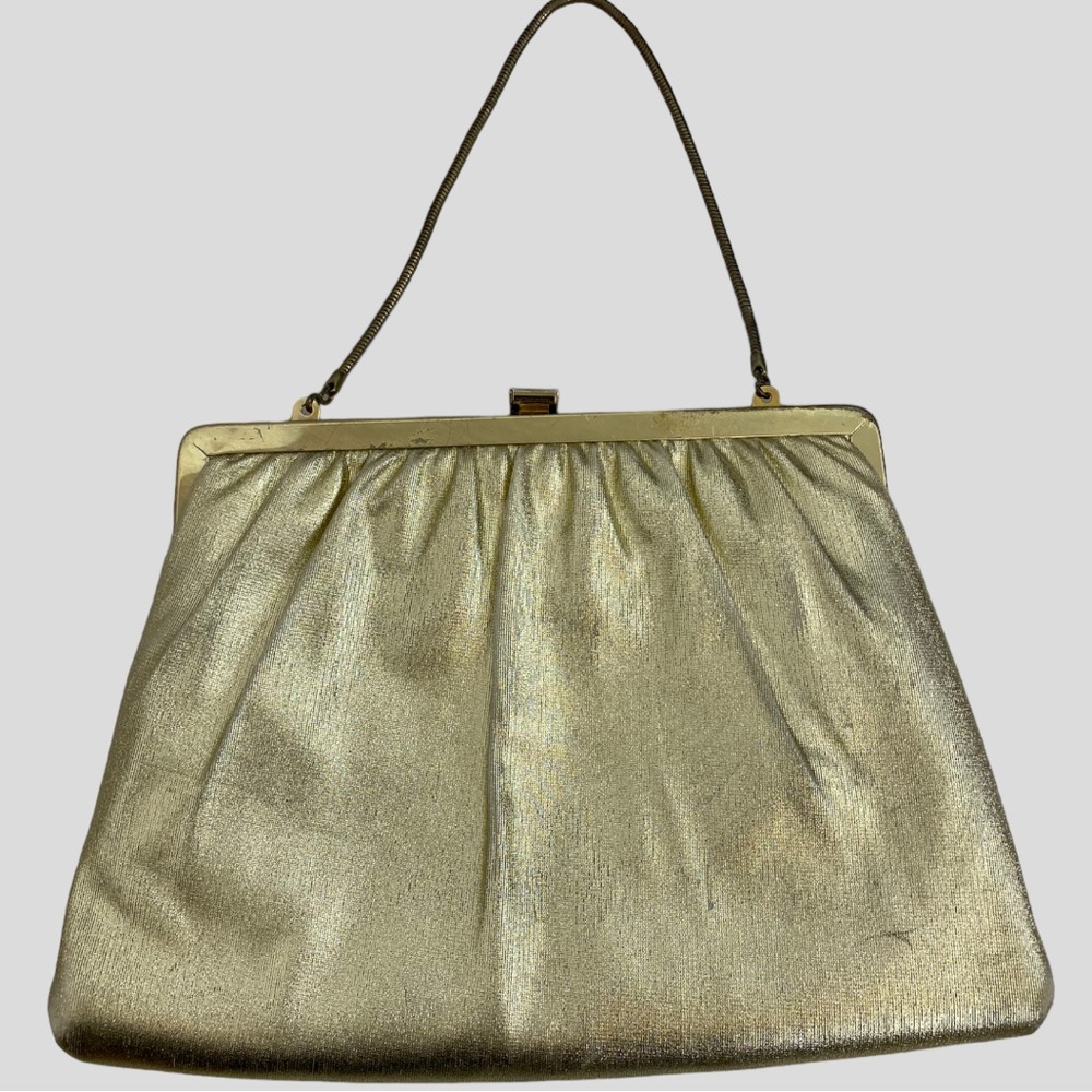 Vintage 50s 60s Futuristic Metallic Gold + Silver Handbag or Clutch - Picture 6 of 10